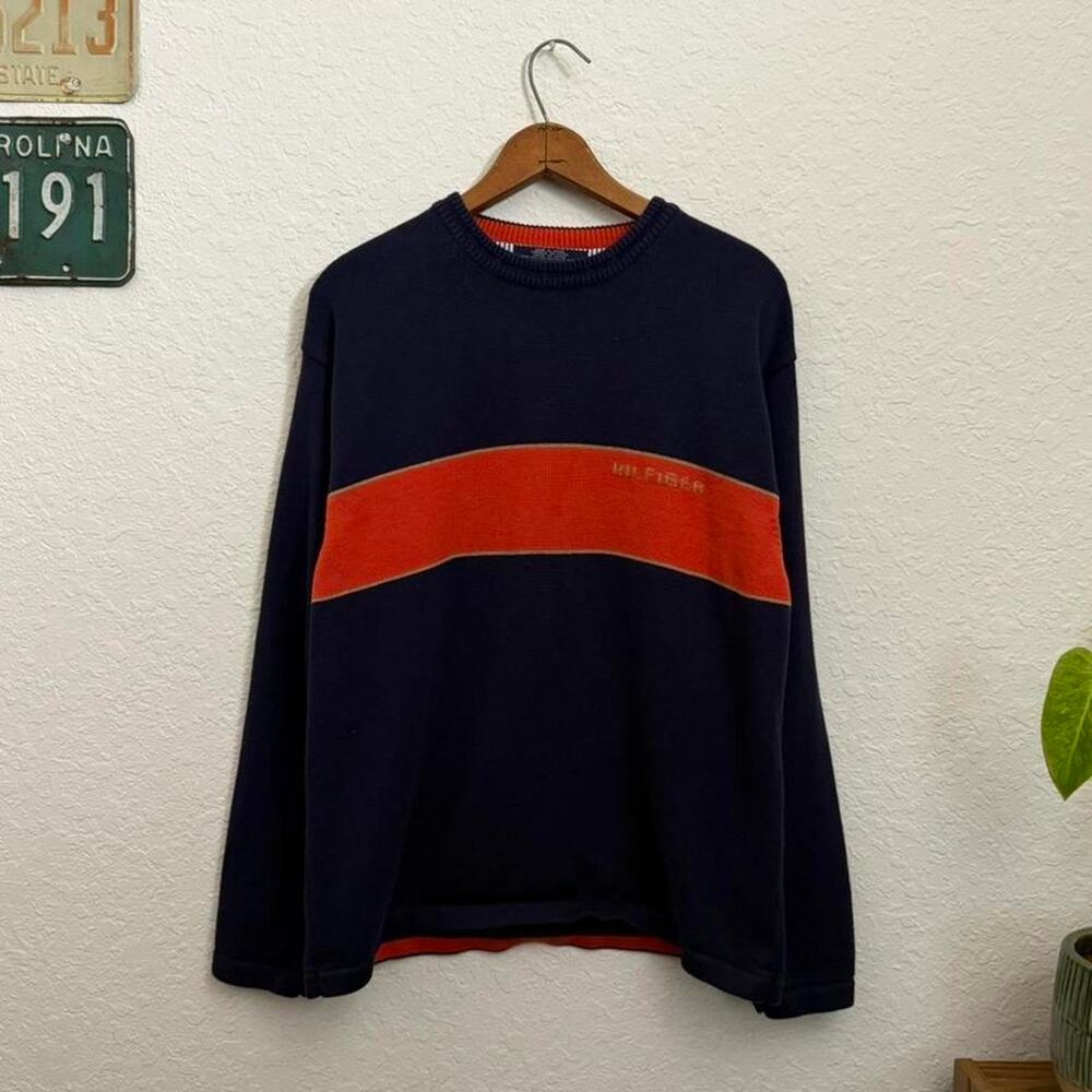 Vintage Tommy Hilfiger Striped Knit Men's L Sweater 90s